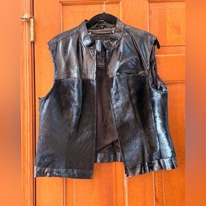 Elegant Black Leather and Pony Hair Vest